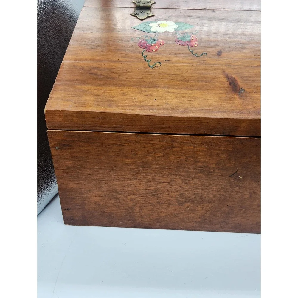 Vintage Bread Box with Hand painted Strawberries